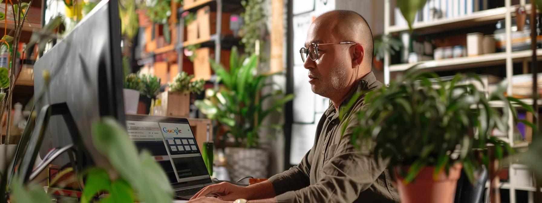 a business owner updating their google my business profile on a computer screen.