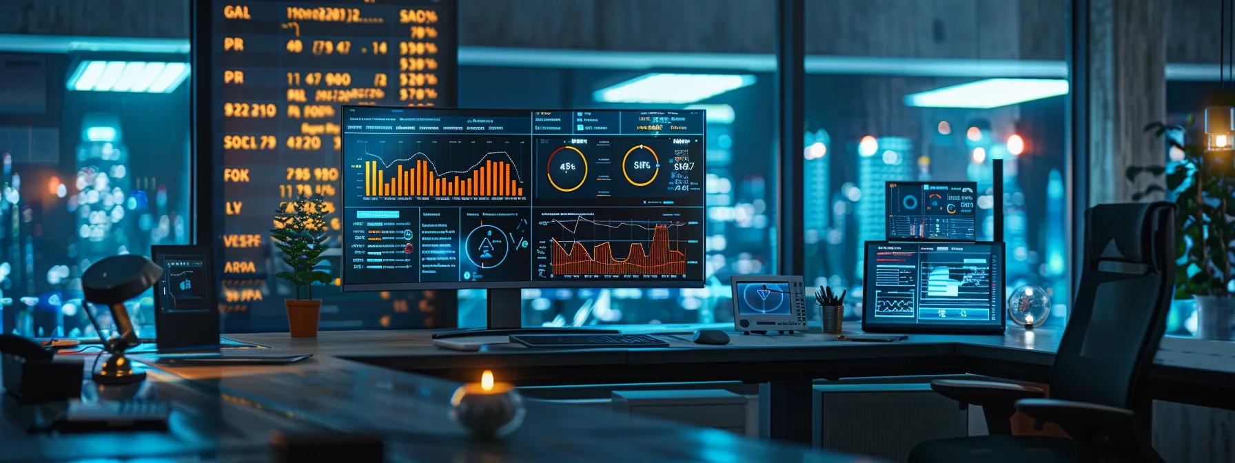 a sleek, modern office workspace featuring a digital dashboard displaying impressive analytics, with a vibrant graph illustrating a 200% traffic increase, emphasizing the impact of ai tools on restaurant equipment suppliers' online visibility.