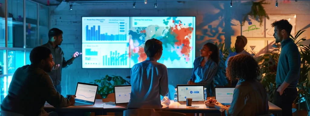 a vibrant and inspiring scene of a diverse group of individuals engaged in a collaborative brainstorming session, surrounded by motivational visuals and technology, symbolizing the power of accountability and support in achieving their goals.