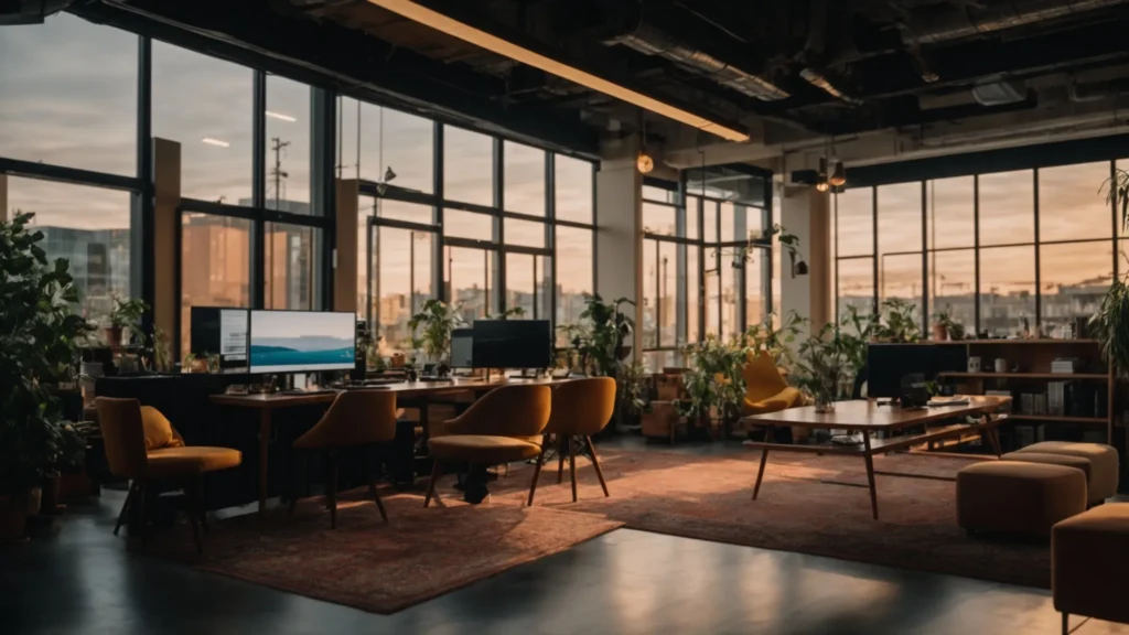 a vibrant workspace filled with innovative digital tools, showcasing a split screen that visually contrasts free and paid seo solutions, illuminated by natural light to emphasize clarity and accessibility for small businesses.