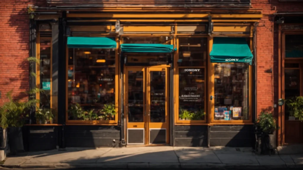 a vibrant local business storefront stands prominently against a backdrop of dynamic digital elements, symbolizing the synergy between optimized local seo techniques and impactful email marketing strategies under bright, inviting sunlight.