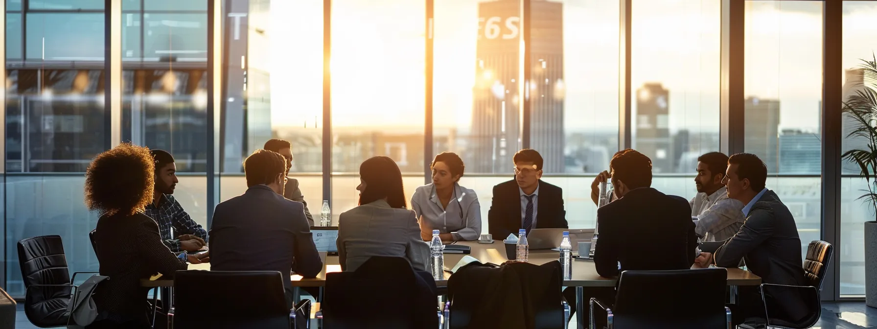a group of business professionals strategizes around a conference table, engaged in a focused discussion on ai-driven lead generation.
