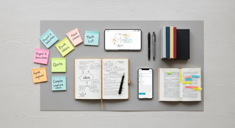 Featured illustration of a digital second brain system: interconnected apps, notes, and productivity tools