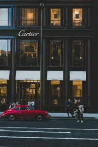 a red car on a street