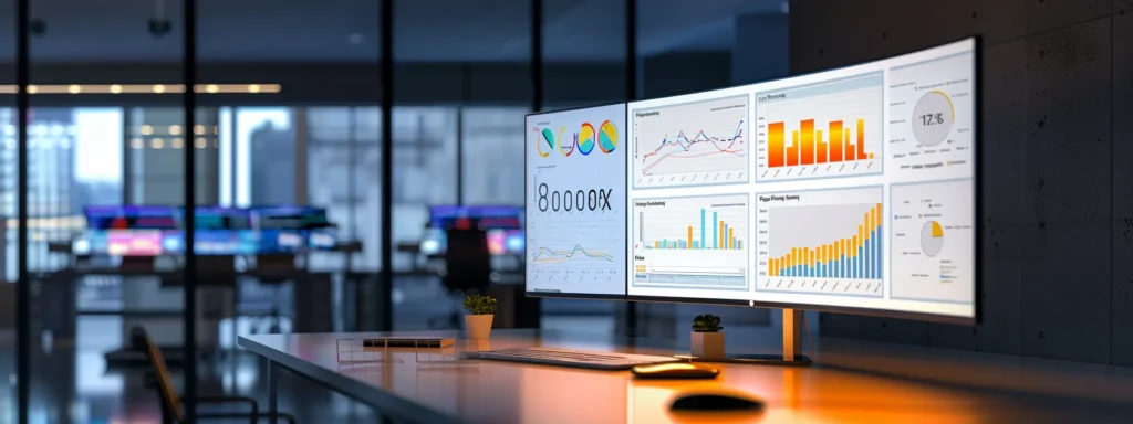 a vibrant, dynamic dashboard illuminated by soft, focused lighting showcases impressive analytics and graphs, symbolizing a powerful transformation in business efficiency and client satisfaction.