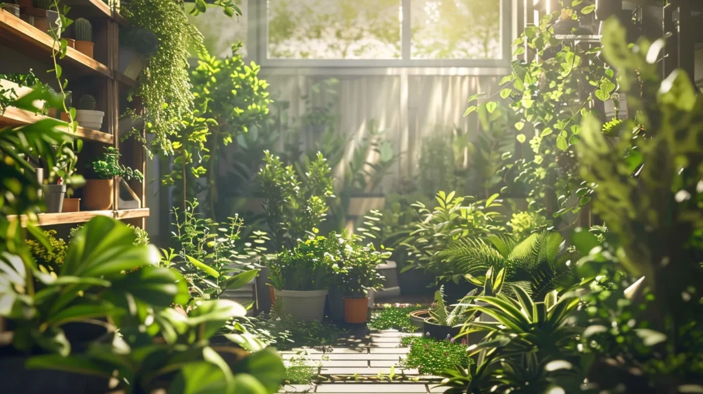 a vibrant garden scene showcases innovative smart gardening tools in action, highlighting ergonomic designs and automated features surrounded by lush greenery and flourishing plants, capturing the essence of sustainable gardening for 2025.
