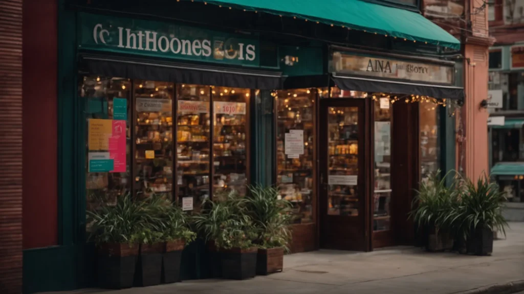 a bustling local business storefront adorned with vibrant signage and a welcoming atmosphere, seamlessly integrated with social media icons, symbolizes the impact of effective local seo on community engagement and visibility.