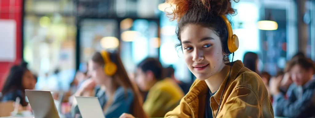 a student engaging in a virtual group discussion with avatars in a chat room, displaying a deep focus and understanding of the emotional responses behind text-based communication.