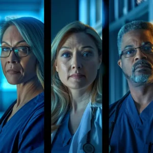 a vibrant and dynamic collage of healthcare professionals from various specialties engaged in their roles, showcasing a diverse array of environments, with warm, natural lighting illuminating each scene.