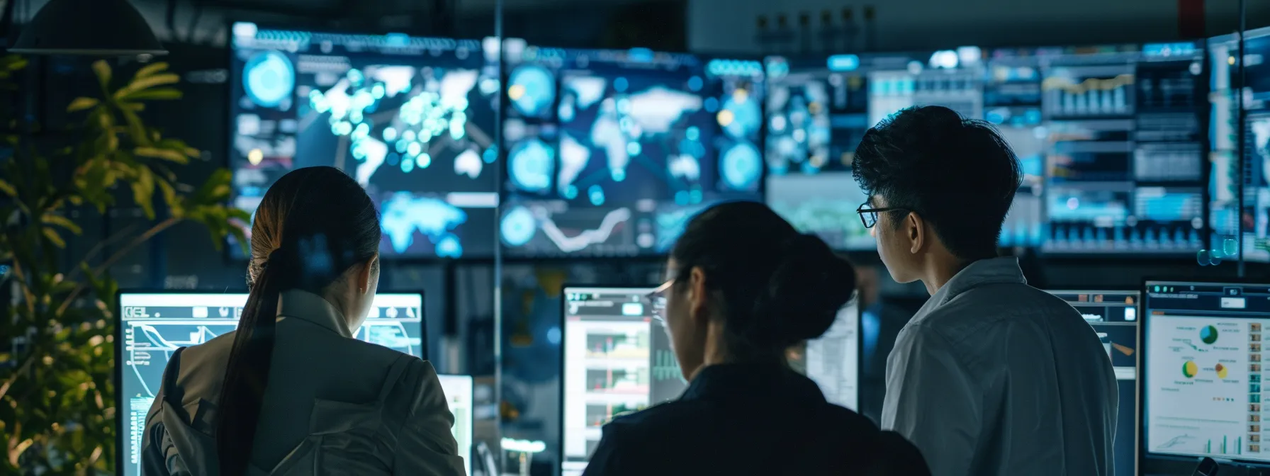 a focused team collaborates over digital screens, strategizing ai-driven email personalization for improved lead generation.