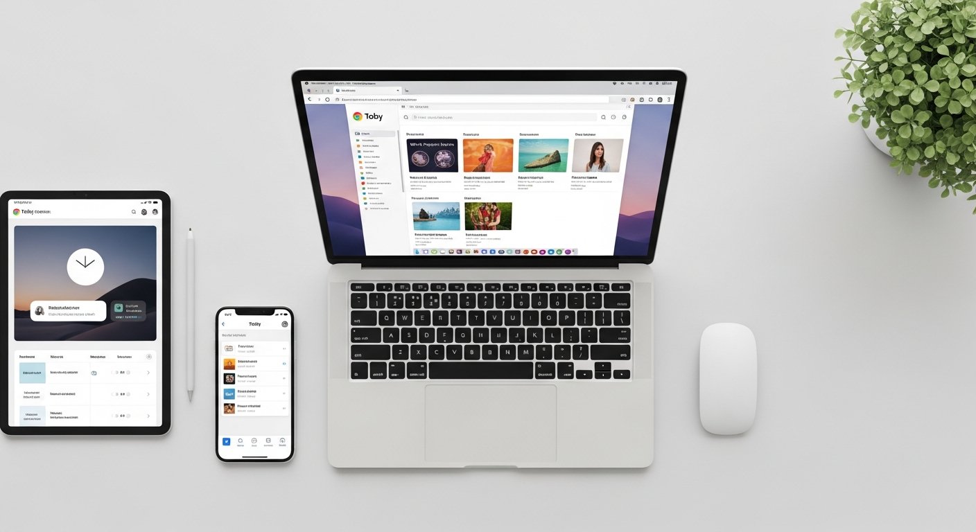 Featured illustration of Toby Chrome extension organizing tabs and boards for digital productivity