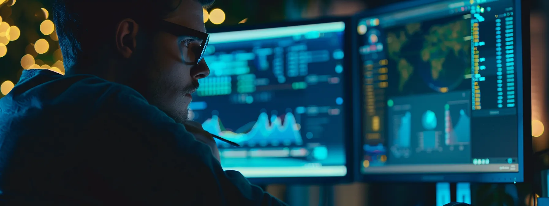 a person analyzing keyword research data on a computer screen.