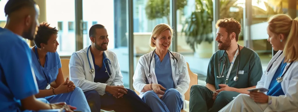 a vibrant scene captures a diverse group of healthcare professionals engaged in a collaborative discussion, surrounded by advanced medical technology, embodying personal passion and the dynamic evolution of the healthcare industry.