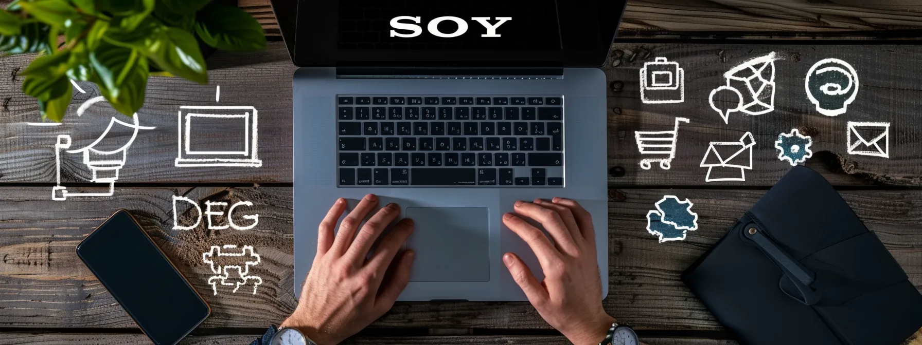 a person using a laptop surrounded by various seo tools on the screen.