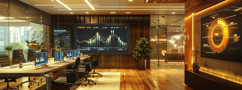 a dynamic marketing office scene featuring a digital dashboard displaying soaring graphs and analytics, illustrating innovative tools that drive client success and growth.