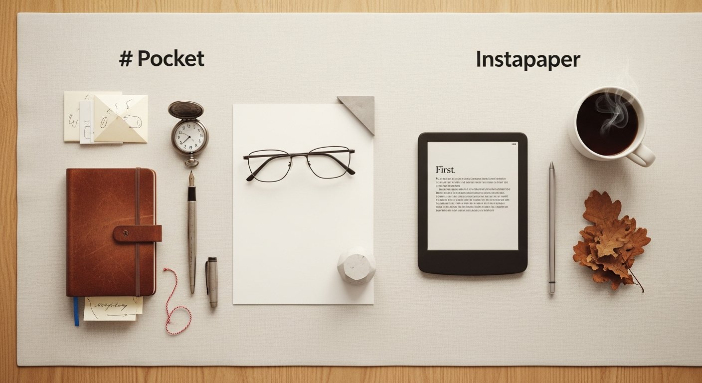 Illustration comparing Pocket and Instapaper read-later apps for tech and digital productivity