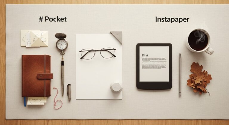 Illustration comparing Pocket and Instapaper read-later apps for tech and digital productivity