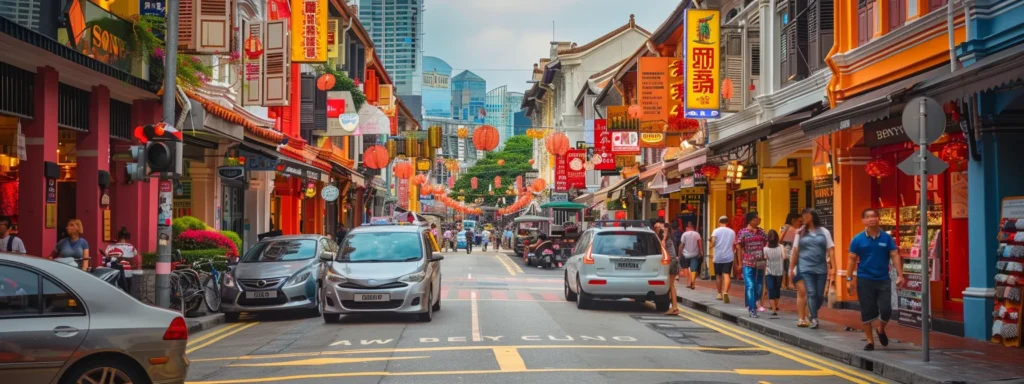 a bustling city street showcasing vibrant local businesses with prominent signs and high foot traffic, embodying the importance of local seo for attracting customers and building community trust.