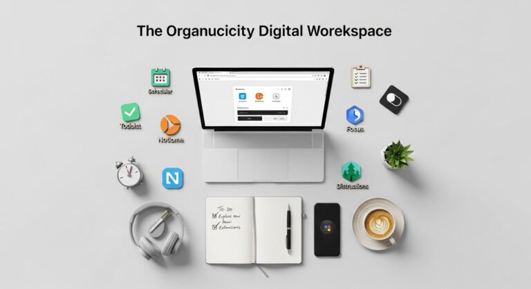Illustration of Chrome browser and productivity extension icons for tech and digital productivity