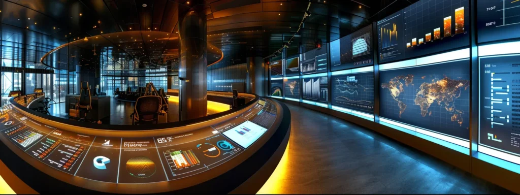 a sleek, modern workspace filled with cutting-edge technology tools, featuring a vibrant display of analytical charts and digital marketing metrics glowing on screens, symbolizing the financial investment in digital transformation and campaign management.