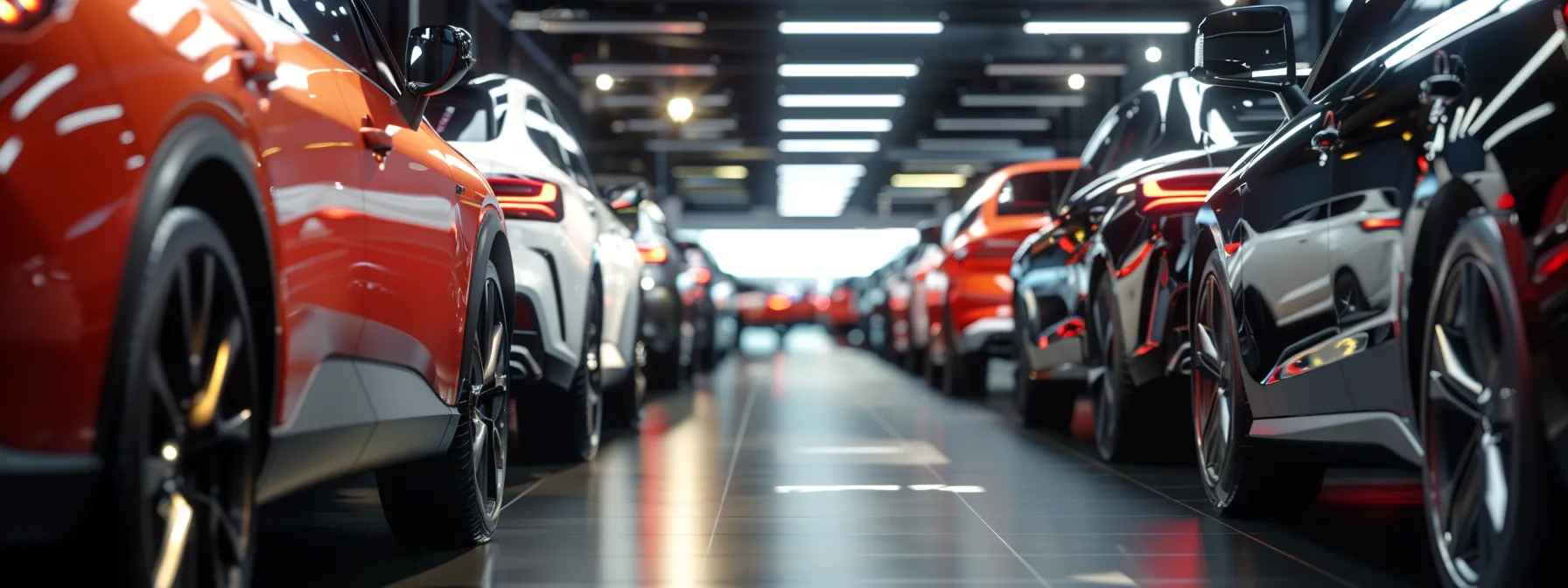 a diverse selection of cars lined up in a showroom, ready for test drives.